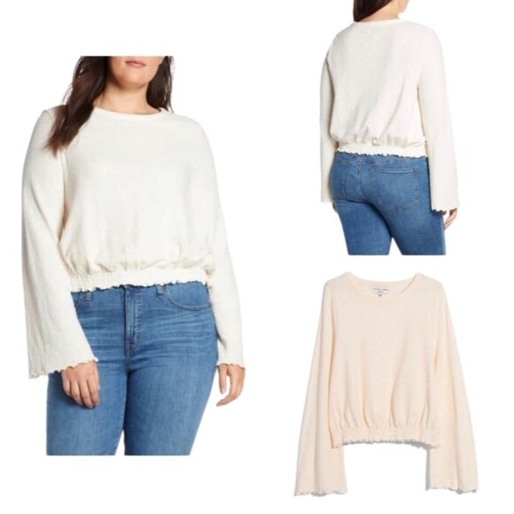 Madewell Top Textured Crinkle Cotton Fairy‎ Bell Sleeve Boho Indie White XL - Picture 2 of 14